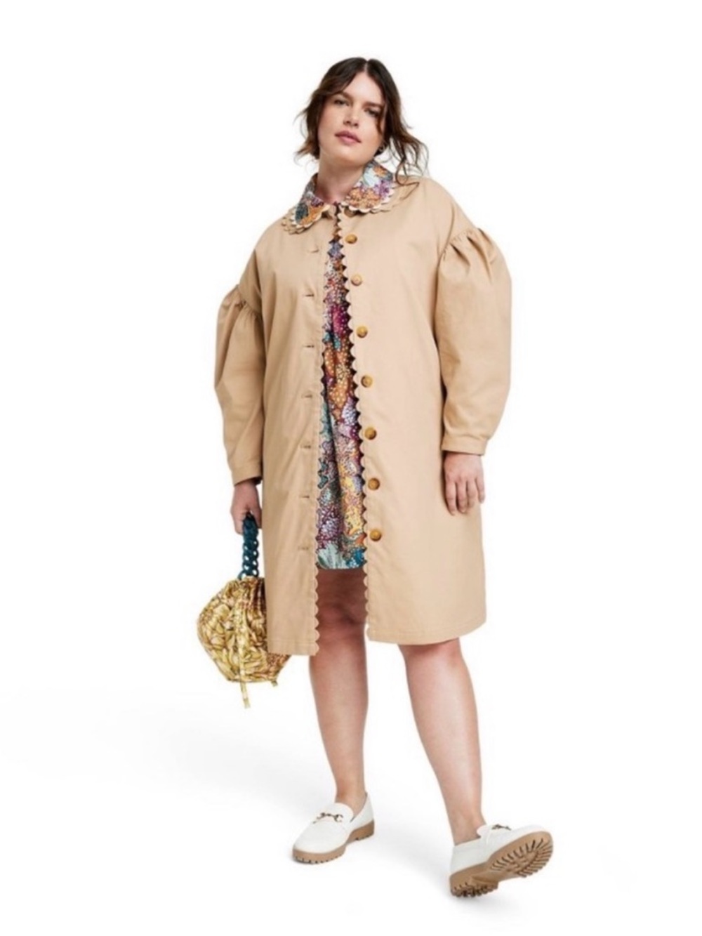 Kika Vargas x Target Women’s Beige scallop edge ballon-Sleeve Trench Coat